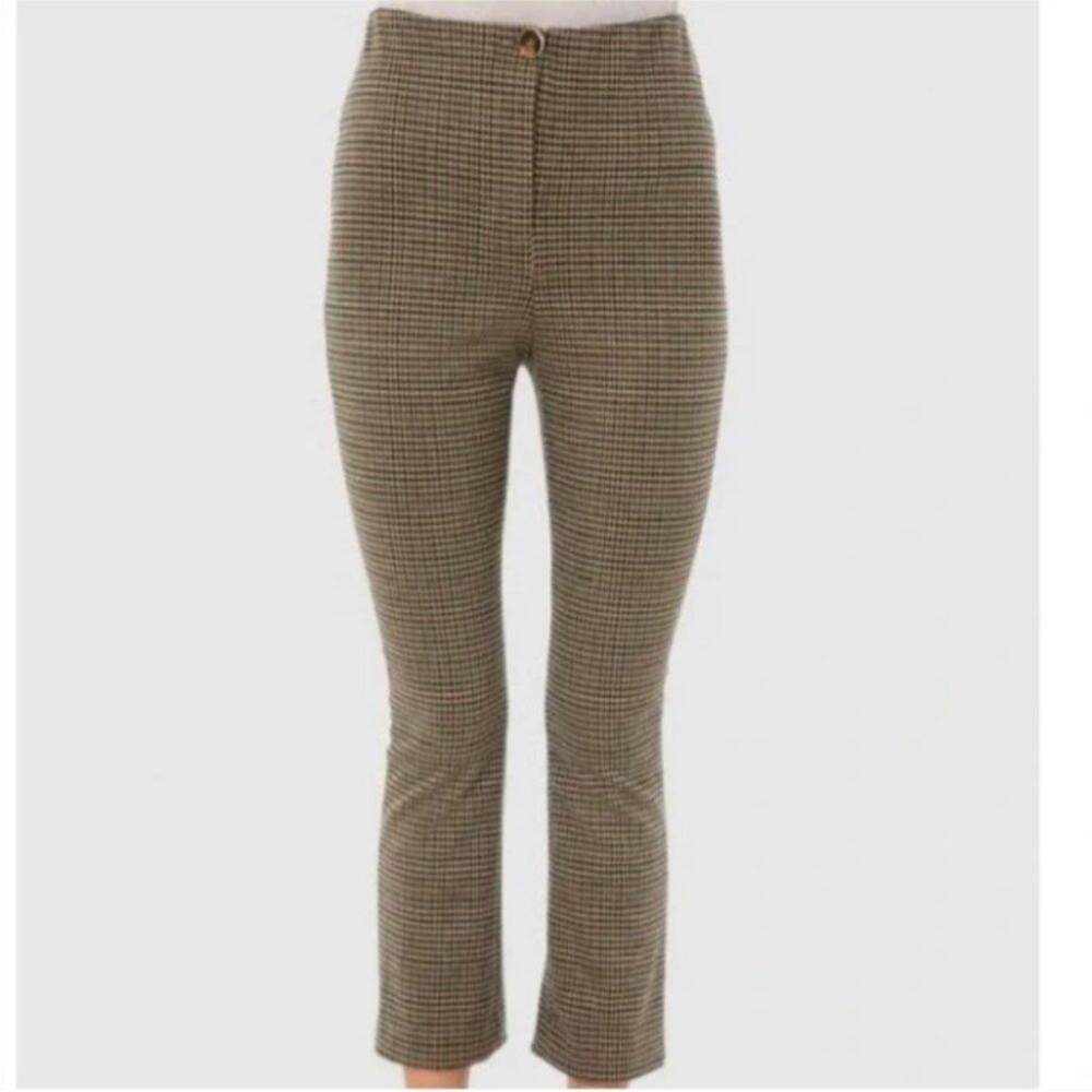 Tuckernuck "Ashford" Houndstooth Plaid Neutral Cropped Ankle Pant Trouser